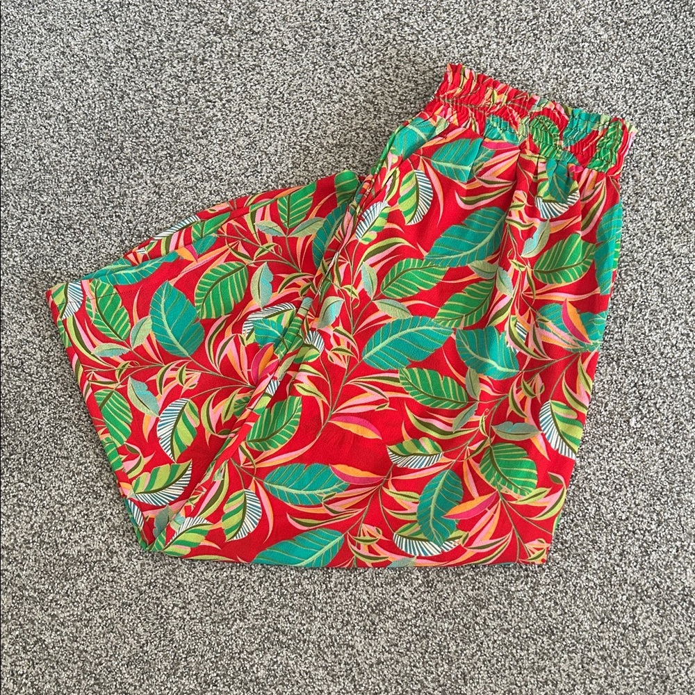 Rose & Olive Vibrant Leaf Print Wide-Leg Pants